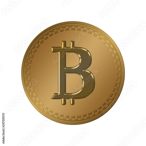 Golden coin with bitcoin symbol isolated on white background. Physical bit coin. Digital currency.