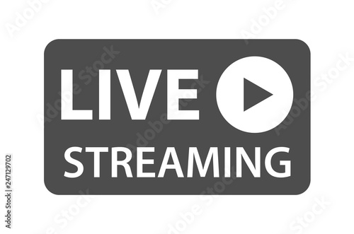 Live streaming icon vector symbol, isolated on white background. Button video player