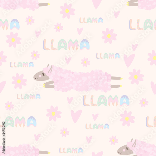 seamless pattern with cute llama - vector illustration, eps