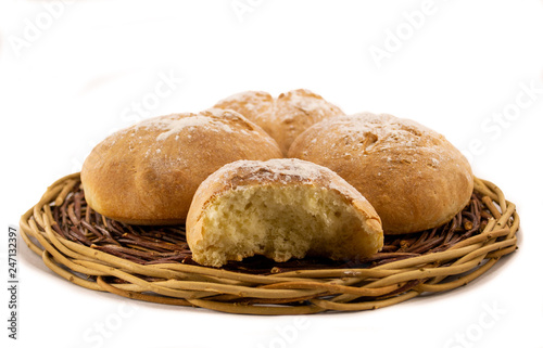 Fresh baked homemade bread in a wicker wood basket