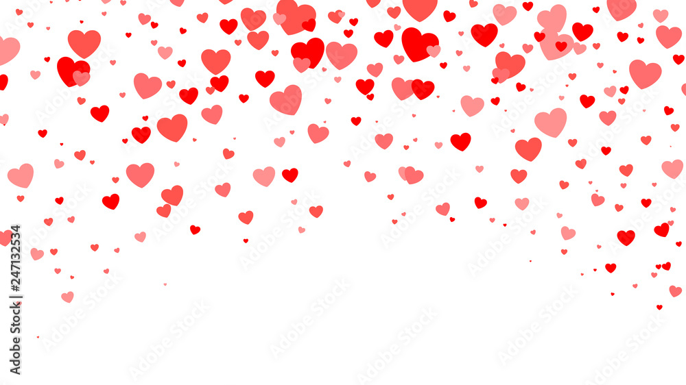 Red Heart halftone Valentine`s day background. Red hearts on white. Vector illustration