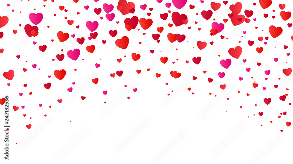 Red Colorful Heart Halftone Valentine`s Day Background. Red Hearts on White. Vector illustration