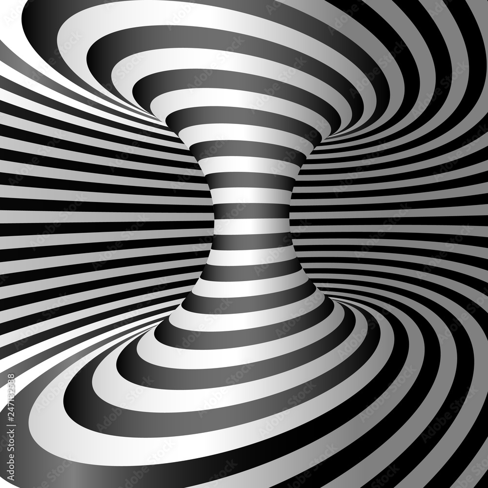 Fototapeta Optical illusion - Wormhole. Abstract 3d striped illusion. Design of optical illusion background. vector illustration