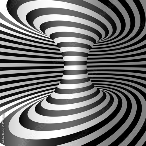 Optical illusion - Wormhole. Abstract 3d striped illusion. Design of optical illusion background. vector illustration