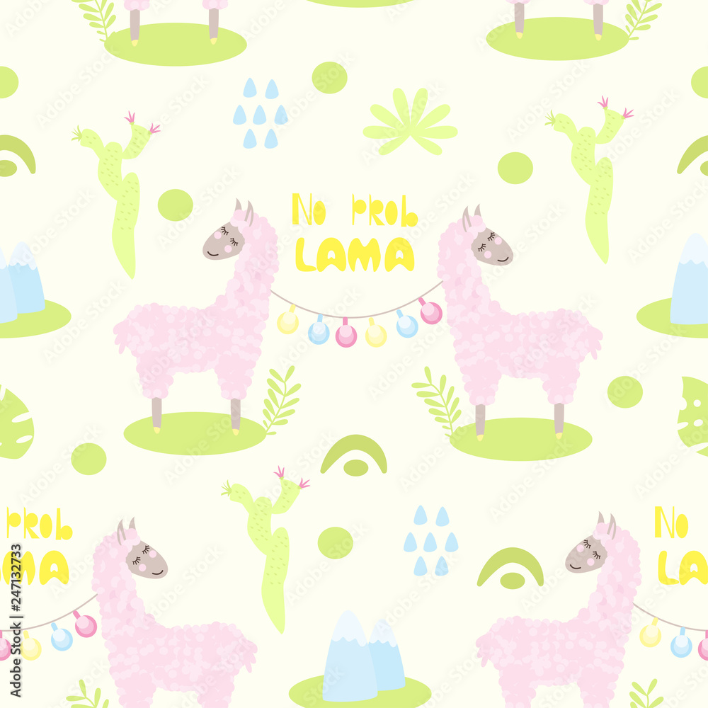seamless pattern with llama no problama - vector illustration, eps