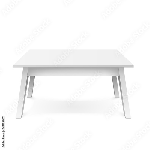 Realistic white table. White office table with shadow isolated on white background. Vector illustration