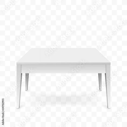 Realistic white table isolated on transparent background. White office table with shadow. Vector illustration