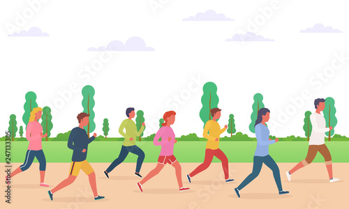 Group of people running. Concept of running men and women, marathon, jogging.