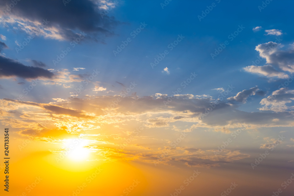 beautiful sparkle natural background, dramatic sunset over a cloudy sky