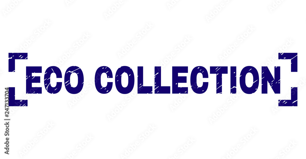 ECO COLLECTION caption seal watermark with grunge texture. Text label is placed inside corners. Blue vector rubber print of ECO COLLECTION with grunge texture.