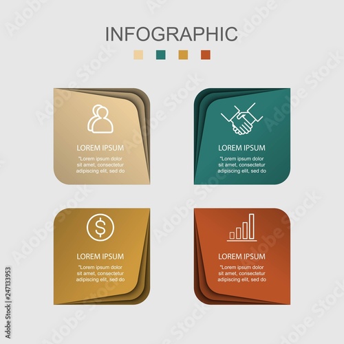 Presentation creative paper cut art design. Business data visualization for infographic. With 4 options on white background. Vector illustration EPS10. 