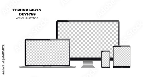 Technological devices - computer, laptop, tablet, smartphone. Vector illustration.