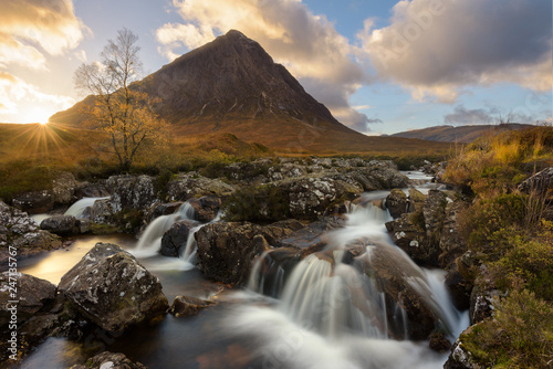 Buachaille Etive Mor Waterfall At Sunset In The Scottish Highlands. © _Danoz