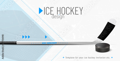 Ice hockey design template with puck and stick
