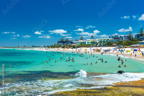 CALOUNDRA, AUS - Jan 27 2019: Hot sunny day at Kings Beach Calundra, Queensland, Australia photo