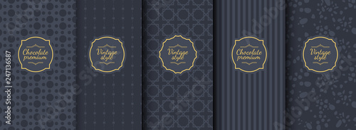 Set of dark vintage seamless backgrounds for luxury packaging design.