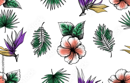 tropical floral and leaf pattern 