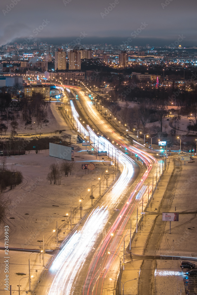 traffic in the city at night