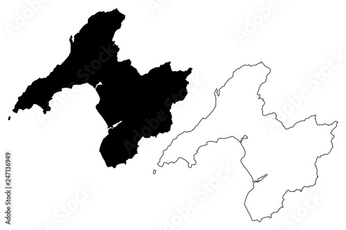 Gwynedd (United Kingdom, Wales, Cymru, Principal areas of Wales) map vector illustration, scribble sketch Gwynedd map photo