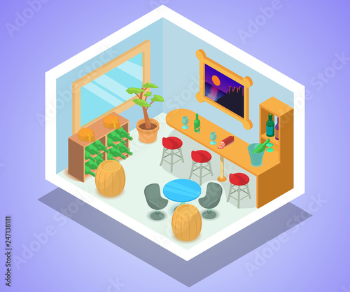 Bar concept banner. Isometric banner of bar vector concept for web, giftcard and postcard
