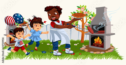 Picture of cheerful family cooking bbq and spending time together