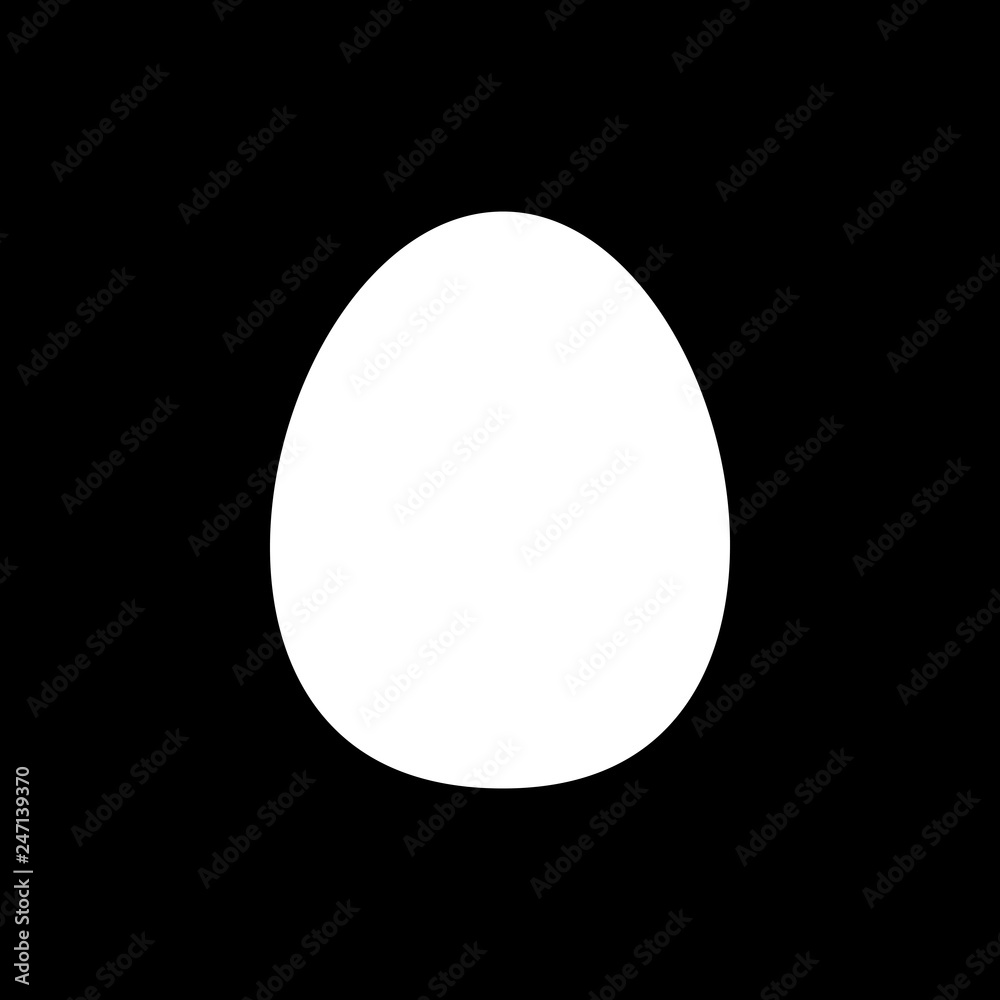 Flat line monochrome egg sign for web sites and apps. Minimal simple black and white egg sign. Isolated vector white egg sign on black background. Flat line monochrome egg sign for web sites and apps. Minimal simple black and white egg sign. Isolated vector white egg sign on black background.