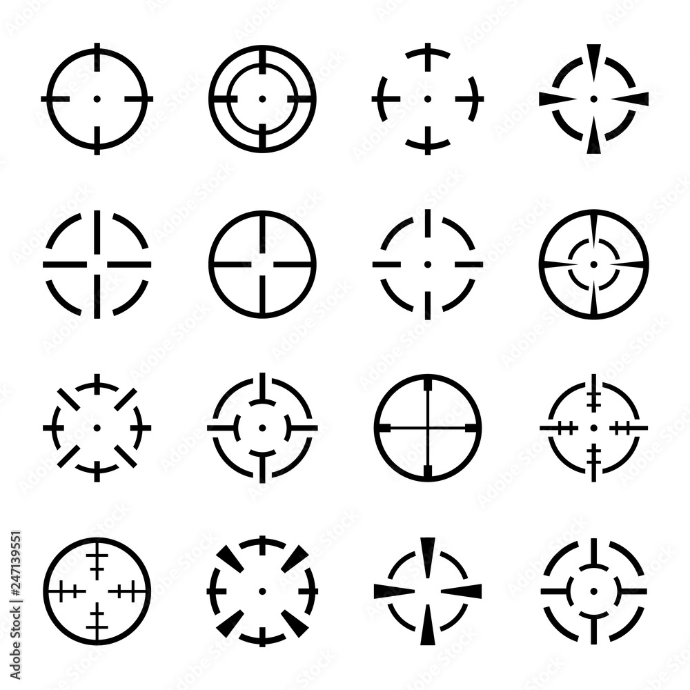 Set of crosshair icons on white background. Set of crosshair icons on white background.