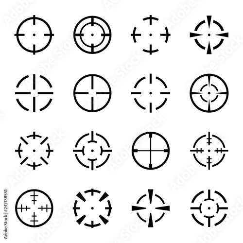 Set of crosshair icons on white background.