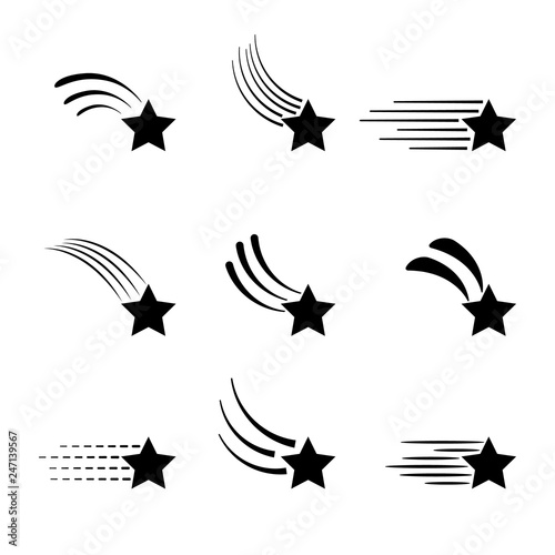 Shooting stars icons isolated on white background.