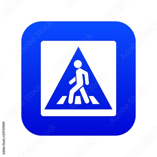 Pedestrian road sign icon digital blue for any design isolated on white vector illustration