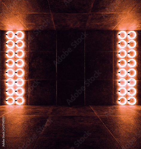 Futuristic dark tunnel with...
