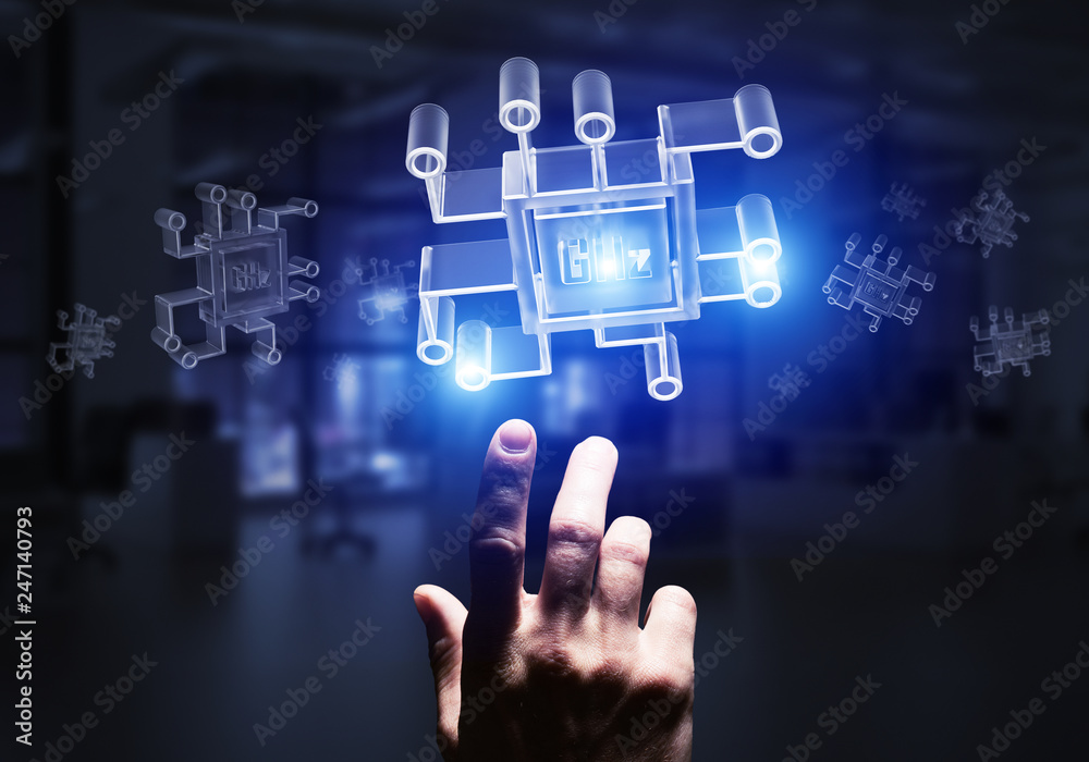 Computing and innovation concept with chip icon. Mixed media Computing and innovation concept with chip icon. Mixed media