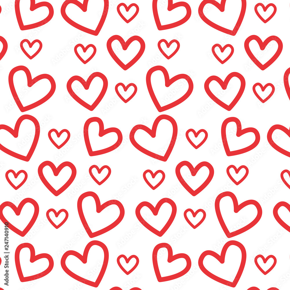 Valentines day pattern with red outline hearts . Vector design illustration Valentines day pattern with red outline hearts . Vector design illustration
