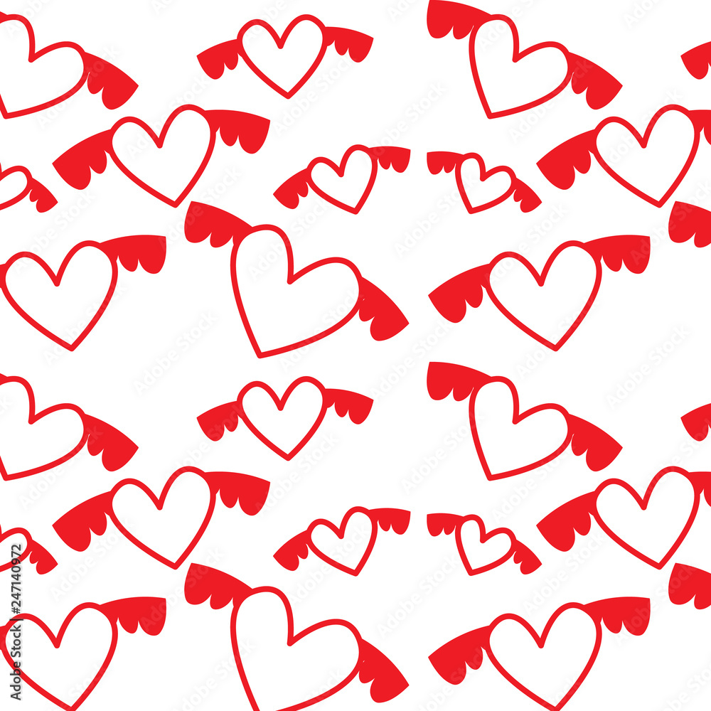 Valentines day pattern with red winged hearts. Vector design illustration Valentines day pattern with red winged hearts. Vector design illustration
