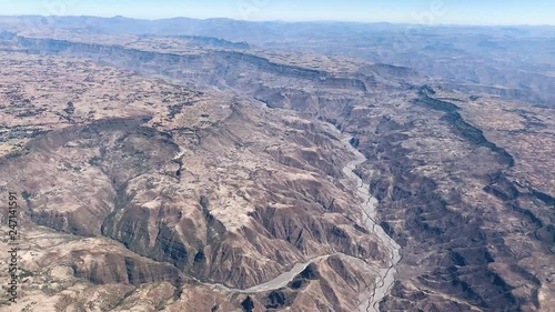 Aerial view of dry lands and dried up river beds of Ethiopia, Africa tc01 photo