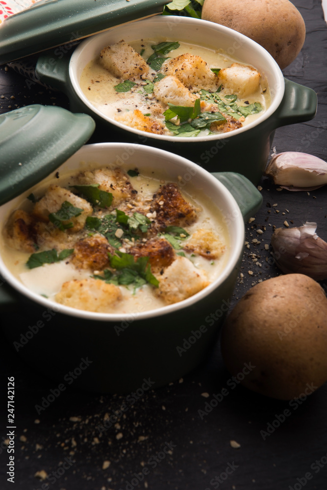 garlic soup with potatoes