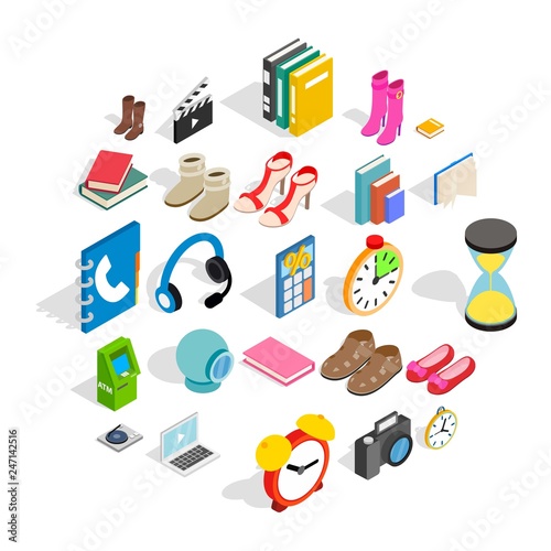 Gift icons set. Isometric set of 25 gift vector icons for web isolated on white background