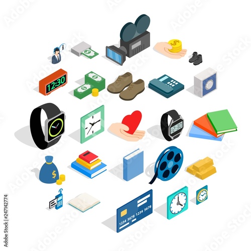 Pledge icons set. Isometric set of 25 pledge vector icons for web isolated on white background