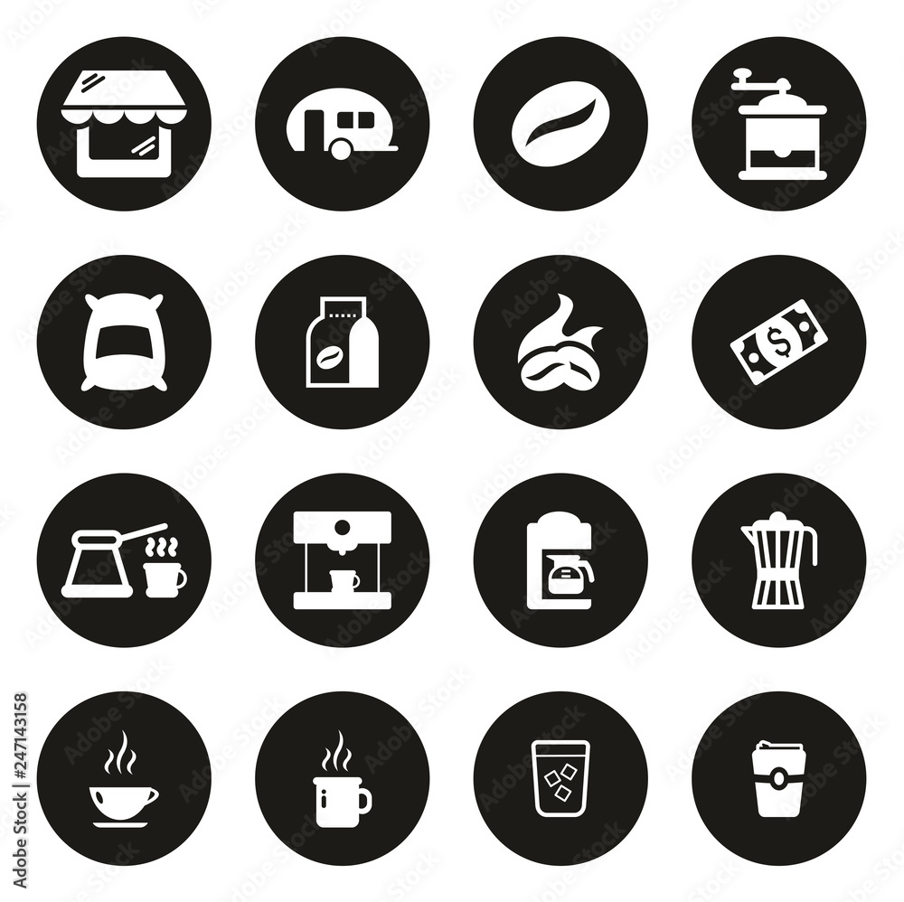 Coffee Shop Icons White On Black Circle Coffee Shop Icons White On Black Circle