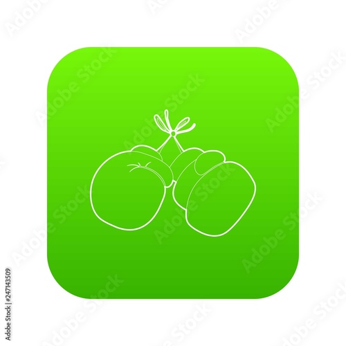 Boxing gloves icon green vector isolated on white background