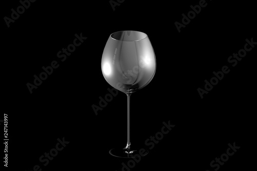3D illustration of red wine glass isolated on black - drinking glass render