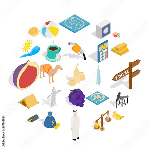 Arabic icons set. Isometric set of 25 arabic vector icons for web isolated on white background