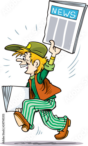 Paperboy selling news papers and shouting