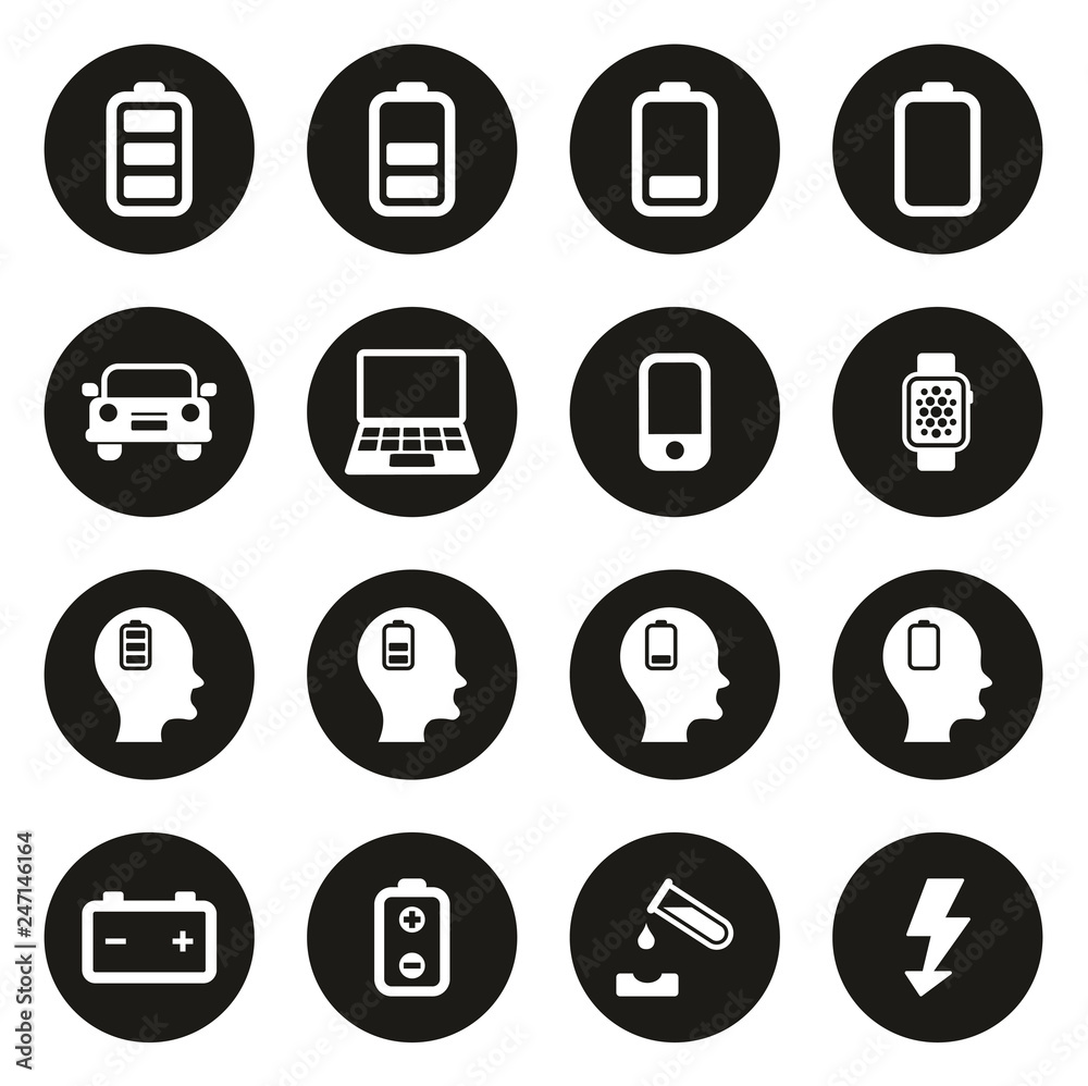 Battery or Power Icons White On Black Circle Battery or Power Icons White On Black Circle
