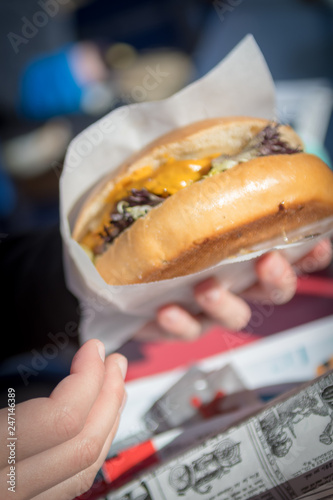 Isolated Close up of a cheese burger