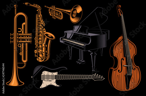 Set of vector illustrations of  different musical instruments.