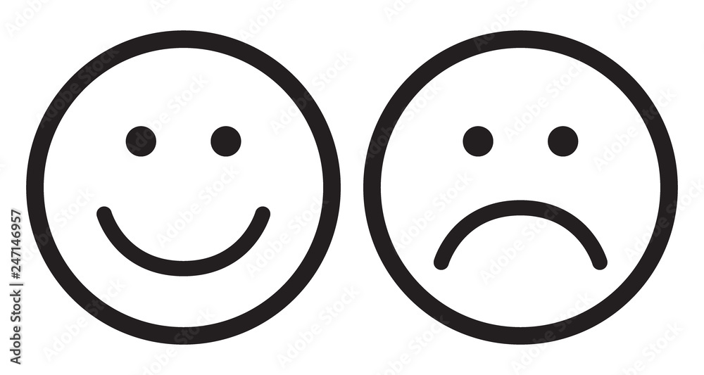 Happy and sad face icons. Happy and sad face icons.