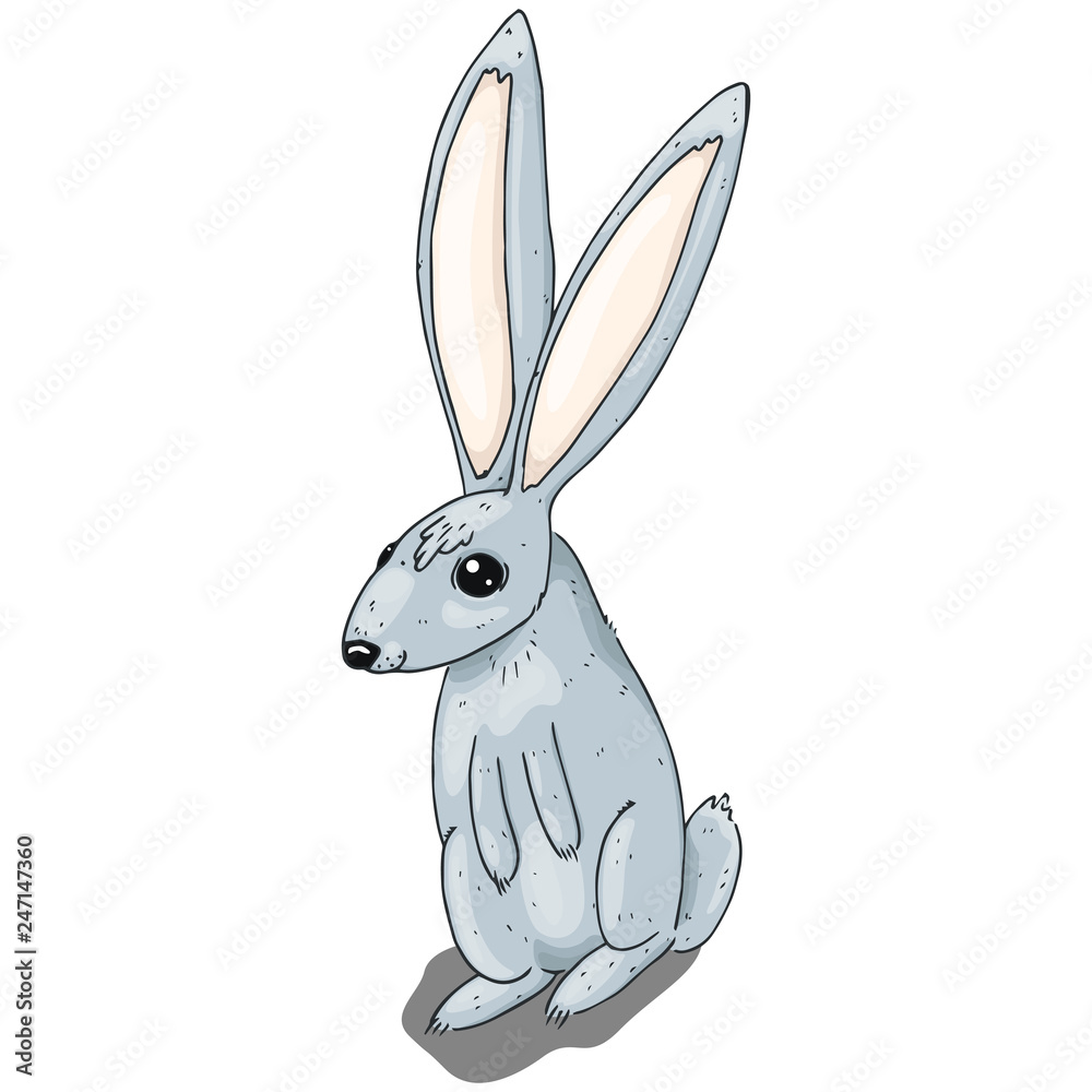 Obraz premium Hare rabbit hand drawn. Vector illustration of a cartoon rabbit, hare. Funny hare icon.