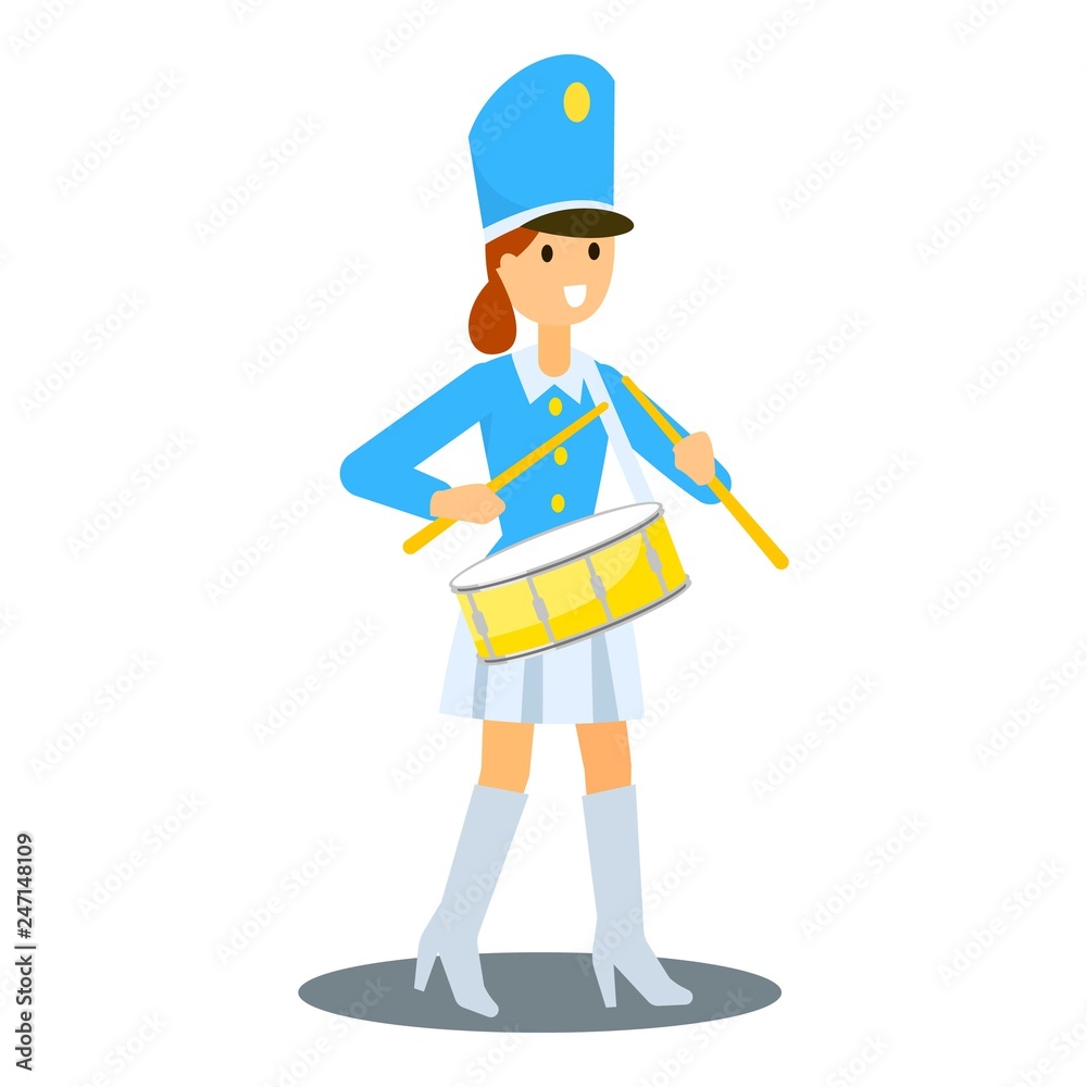 Drums girl icon. Flat illustration of drums girl vector icon for web design Drums girl icon. Flat illustration of drums girl vector icon for web design