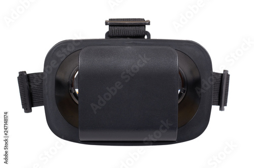 Black plastic VR headset, Virtual Reality mask.